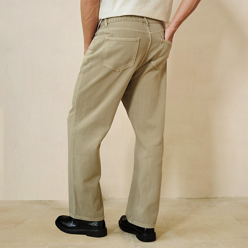 Men's 100% Cotton Chino Pants Straight Leg Solid Color Full Length Outdoor Vacation Casual Elegant Vacation Light Khaki Black Micro-elastic