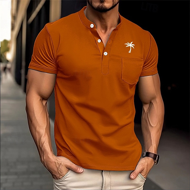 Men's T Shirt Henley Shirt Tee Short Sleeve Shirt Short Sleeve Henley Summer Solid / Plain Color Fashion Designer Embroidered Fashion Vacation Street Going out Black White Dark Navy Top Tee for Men4