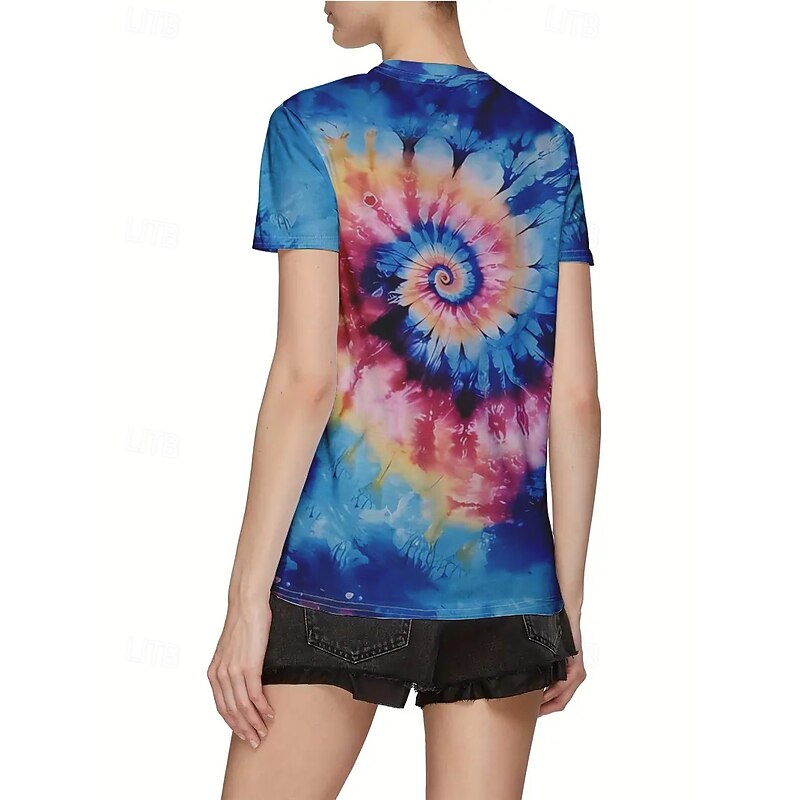 Women's T Shirt Summer Tops Graphic Tie Dye Classic Casual Short Sleeve Crew Neck Crop Tops Daily Weekend Print Rainbow Summer Spring Fall2