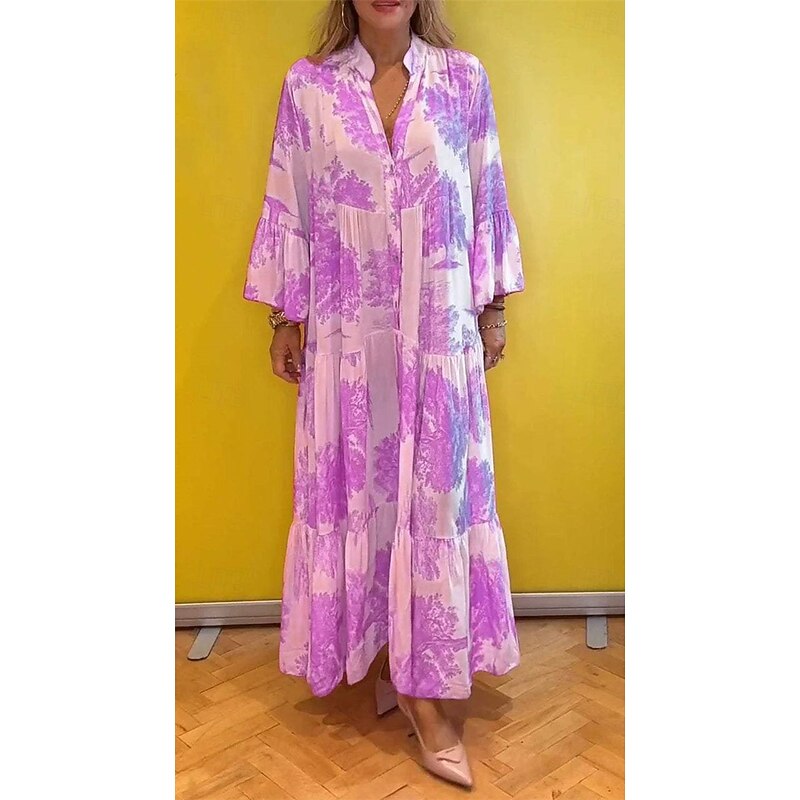Women's Long Dress Maxi Dress Casual Dress Swing Dress Summer Dress Elegant Fashion Modern Daily Beach Weekend Regular Fit Floral Long Sleeve Split Neck Light Green Pink Red Light Purple Summer2