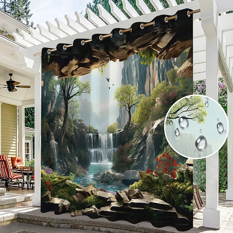 Waterproof Outdoor Curtain Privacy, Outdoor Shades, Sliding Patio Curtain Drapes, Pergola Curtains Grommet Forest Cascade For Gazebo, Balcony, Porch, Party