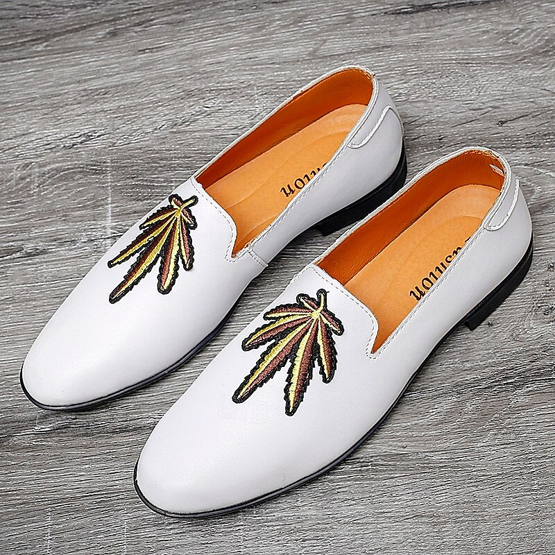 Men's Prom Shoes - White Faux Leather Loafers with Feather Tassel Detail for Formal Events2