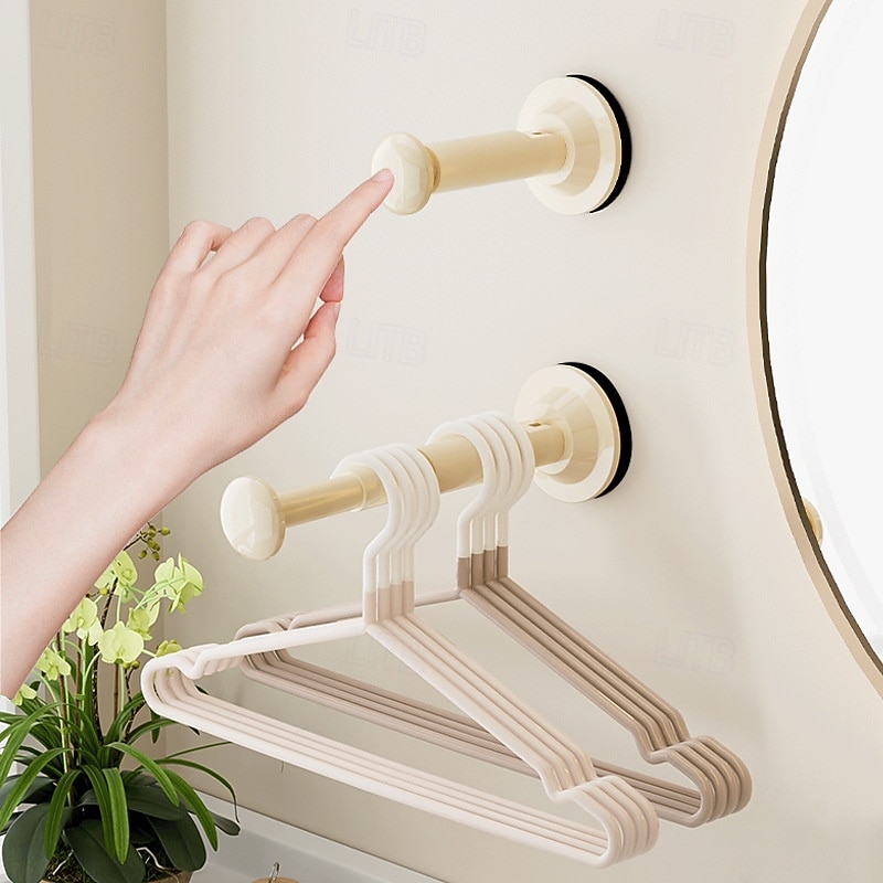Suction Cup Clothes Hanger Rack, No-Drill Retractable Wall-Mounted Drying Rack for Balcony and Home Organization