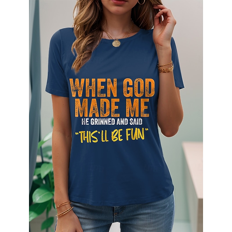 Women's T Shirt Graphic Letter Stylish Casual Short Sleeve Round Neck Regular Tops Daily Weekend Print Black White Pink Blue Purple Summer Spring4