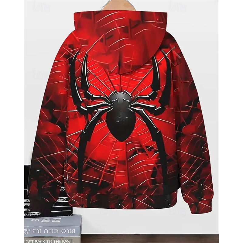 Boys 3D Spider Hoodie Coat Outerwear Long Sleeve Spring Fall Adorable Sport Kids 4-12 Years Zip Street Daily Regular Fit2