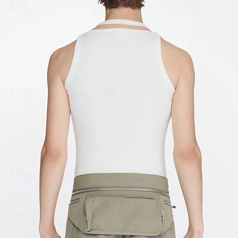 Men's Tank Top Vest Top Undershirt Sleeveless Shirt Sleeveless Crew Neck Summer Plain Fashion Designer Basic Hole Vacation Street Going out Black White Top Tee for Men4