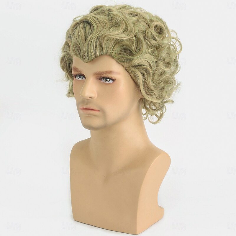 Synthetic Wig Wavy Curly Weave Asymmetrical Neat Bang Machine Made Wig 12 inch A1 Synthetic Hair Men's Classic Comfortable Color Gradient Green Multi-color3