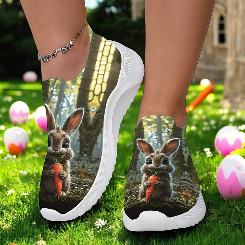 Easter Bunny Printed Slip-On Sneakers – Lightweight Breathable Walking Shoes for Women, Cute Holiday Footwear4