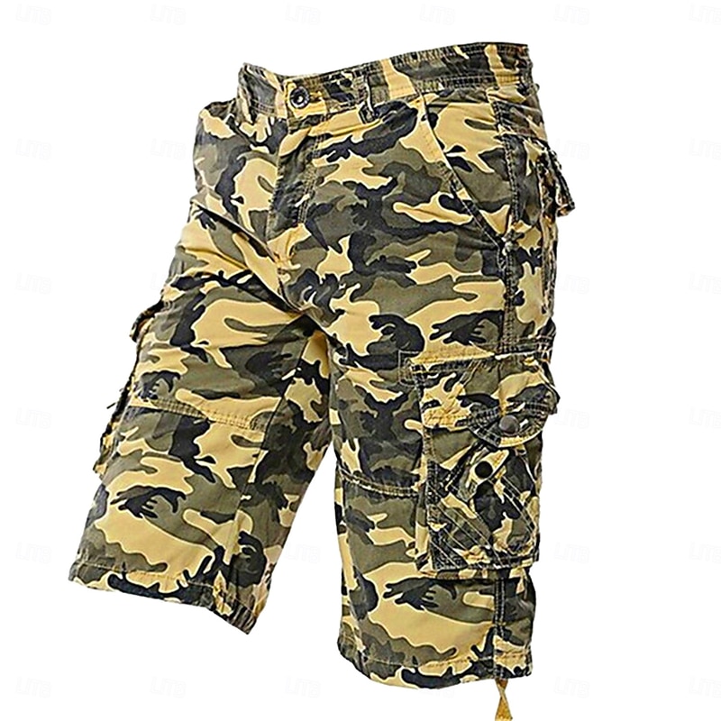 Men's Cargo Shorts Camo Shorts Shorts Summer Shorts Leg Drawstring Multi Pocket Flap Pocket Camo Camouflage Comfort Wearable Knee Length Outdoor Sport Daily Fashion Casual Army Green Red