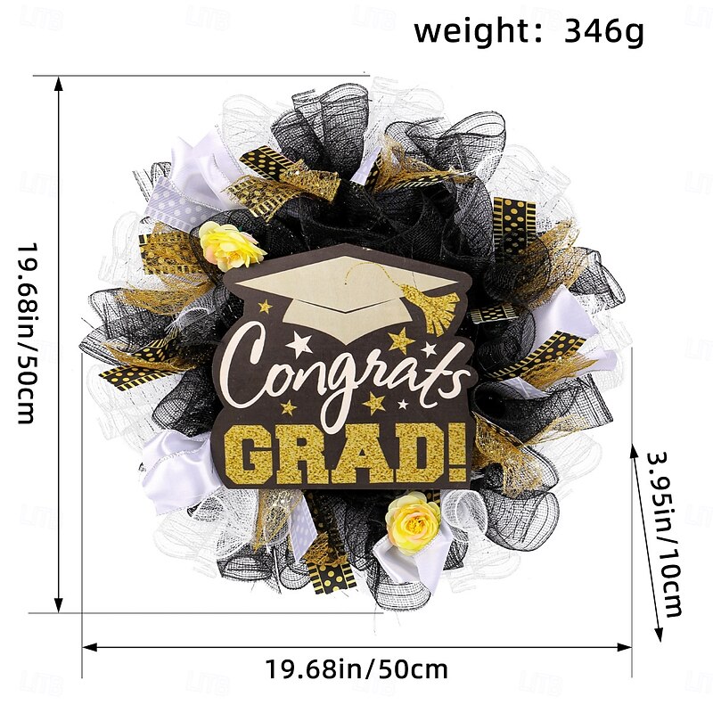 Graduation Party Wreath Decor, Congrats Tassel Wreath with Mesh, Graduation Cap Wooden Sign, Classroom Door Hanging Decoration2