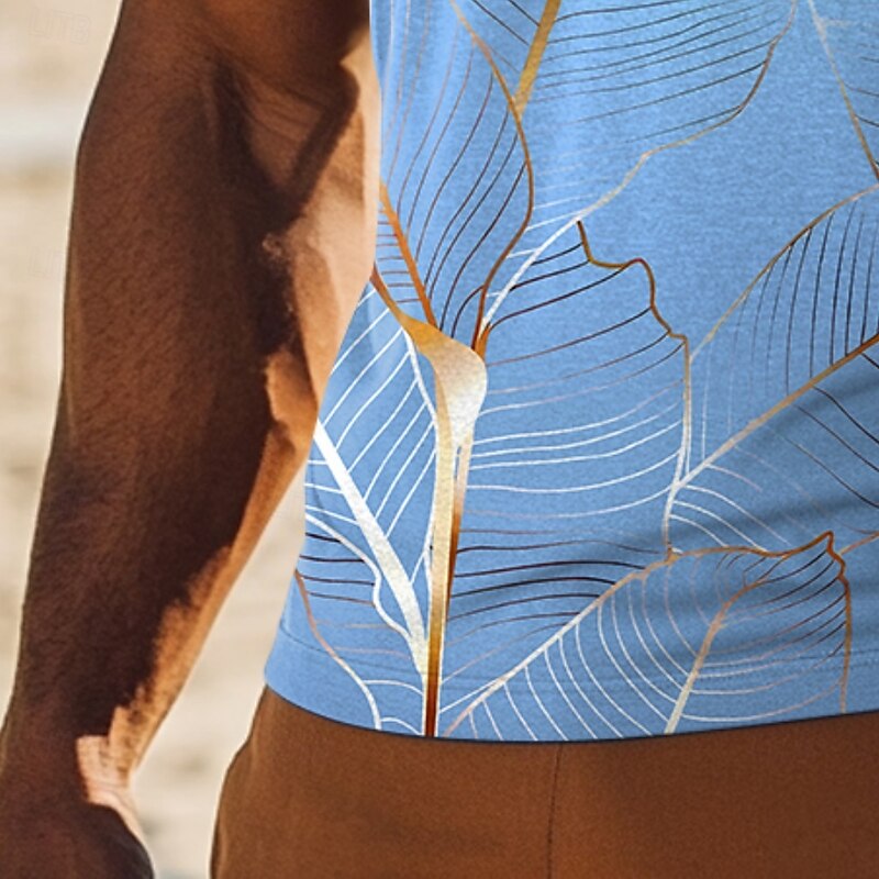 Men's Tank Top Vest Sleeveless Shirt Sleeveless Crew Neck Summer Plants Tropical Palm Leaf Fashion Classic Comfortable Print Casual Holiday Beach Light Green Pink Blue Top Tee for Men3