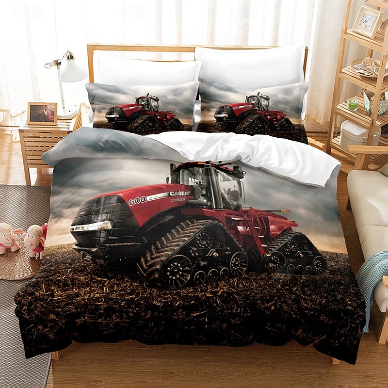 3D Bedding Farm Tractor Print Duvet Cover Bedding Sets Comforter Cover with 1 print Print Duvet Cover or Coverlet,2 Pillowcases for Double/Queen/King