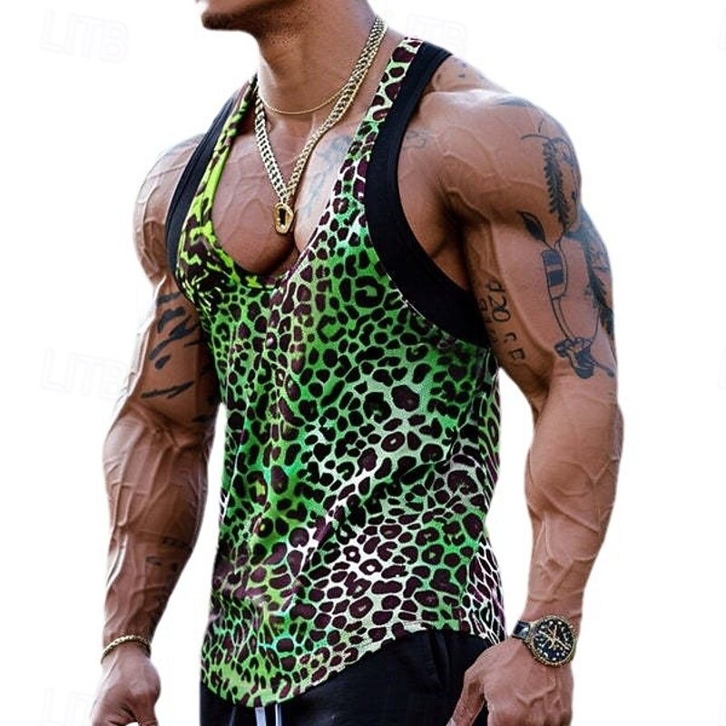 Men's Tank Top Vest Undershirt Sleeveless Shirt Sleeveless U Neck Summer Leopard Fashion Classic Comfortable Crewneck Street Casual Sports Red Green Dark Gray Top Tee for Men3