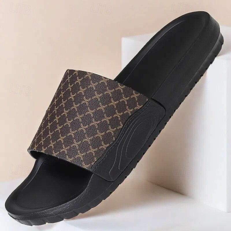 Designer Monogram Print Slides for Men - Comfortable Fashion Footwear for Leisure and Beach Days