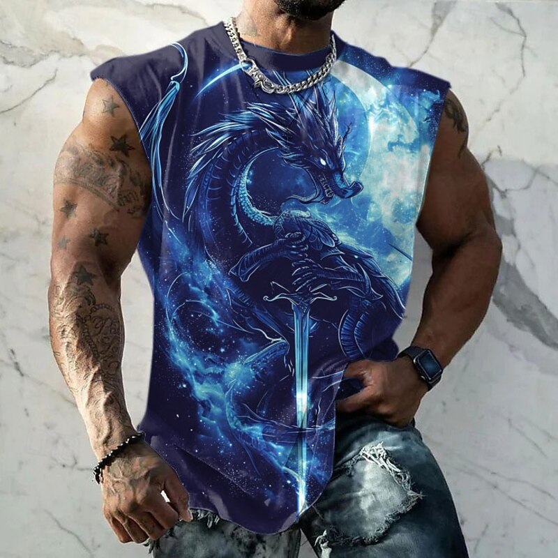 Men's Dragon T Shirt Short Sleeve T shirt 3D Print Crew Neck Shirt Fashion Street Sports Outdoor Casual Blue Summer Spring Clothing Apparel S M L XL XXL XXXL