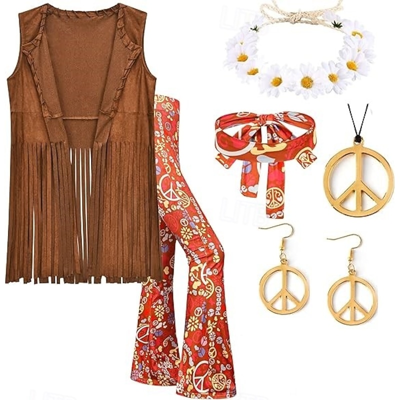 Women's 60s 70s Decades Hippie Clothes Outfits Accessories Costume for Halloween