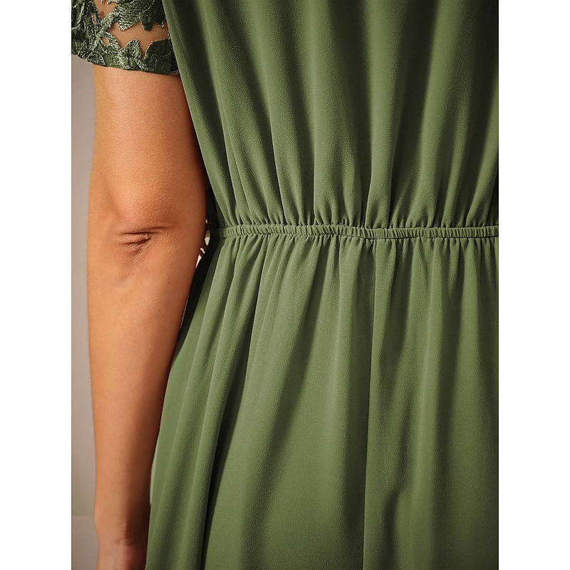 Women's Maxi Dress Lace Dress Wedding Guest Dress Semi Formal Dress A Line Dress Elegant Wedding Guest Cocktail Party Regular Fit Solid Color Short Sleeve V Neck Olive Summer Spring3