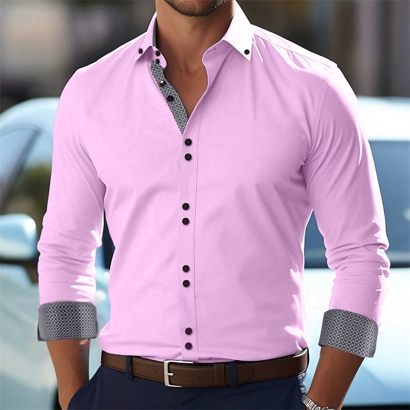 Men's Dress Shirt Button Down Shirt Wrinkle Resistant Wedding Outdoor Light Blue Black White Pink Long Sleeve Turndown Summer Spring Clothing Apparel4