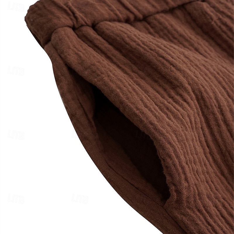 Men's Shorts Linen Shorts Summer Shorts Beach Shorts Drawstring Elastic Waist Plain Comfort Breathable Knee Length Outdoor Daily Beach Fashion Hawaiian White Brown3