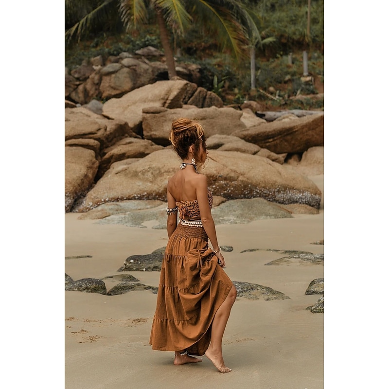 Retro Vintage Medieval Renaissance Maxi Skirt Vikings Elven Elastic Waist Regency Inspired Solid Color Fancy Dress Women's Fantasy Masquerade Vacation Casual Daily LARP Adults' Skirt Spring & Summer3