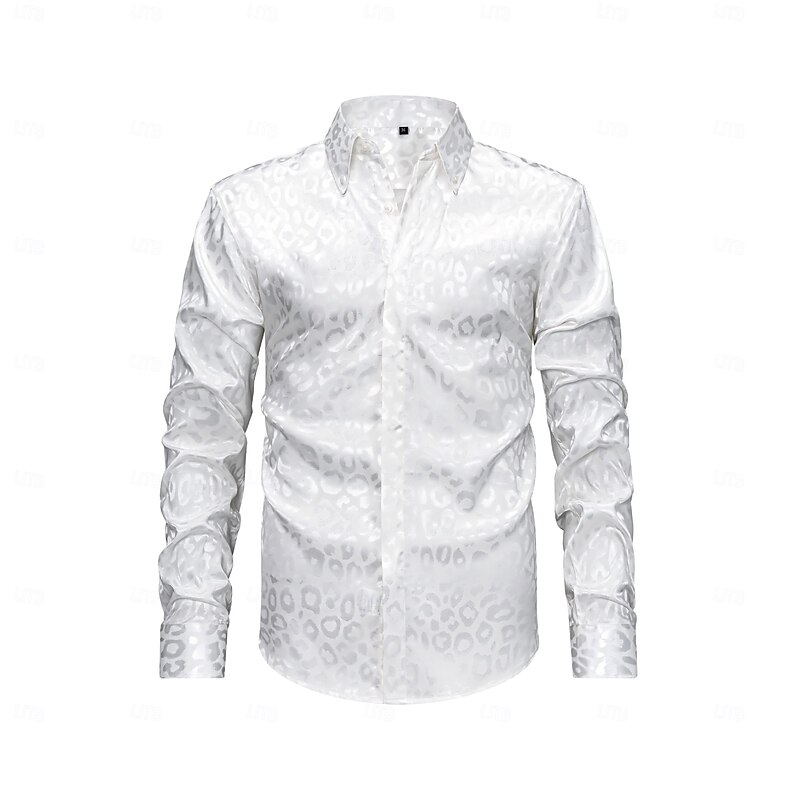 Men's Satin Shirt Dress Shirt Leopard Wedding Outdoor Black White Long Sleeve Collar Summer Spring Clothing Apparel2