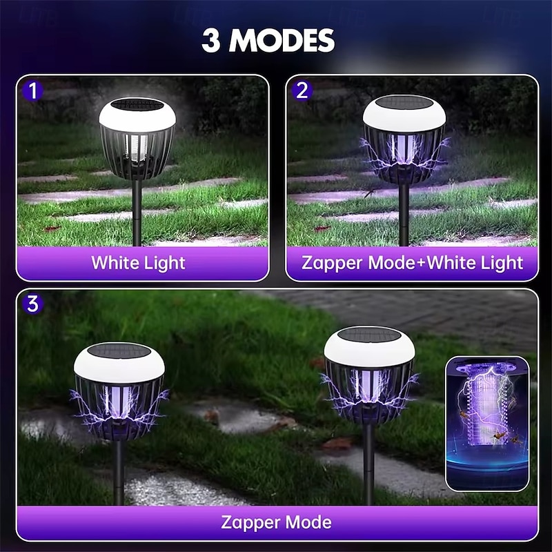 LED Solar Lights Bug Zapper Mosquito Killer Lamp Outdoor Courtyard Garden Outdoor Rechargeable Lighting Mosquito Killer Lamp Waterproof Mosquito Trap Mosquito Repellent Device  1PC3