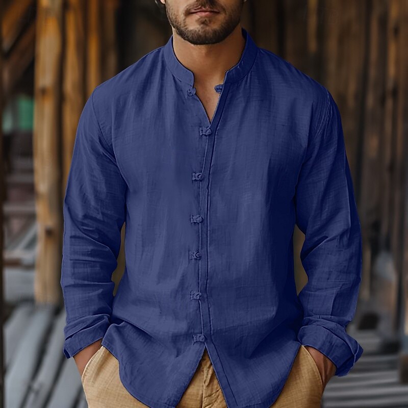 Men's Shirt Linen Shirt Summer Shirt Solid Color Street Daily Wear White Navy Blue Green Beige Long Sleeve Clothing Apparel3