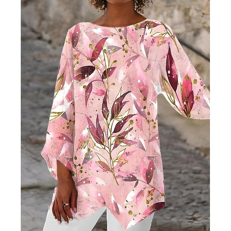 Women's Blouse Long Sleeve Asymmetrical Hem Ombre Bohemia Daily Hawaiian V Neck Regular Tops Daily Holiday Beach Wear Asymmetric Hem Pink Sky Blue Dusty Blue Green Summer Spring3