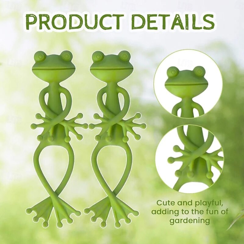 Green Frog Plant Supports Set Frog Plant Stand, Cute Frog Flower Pot Hugger Plant Climbing Fixture Clips, Multipurpose Frog Planter Decor Plant Vine Traction4