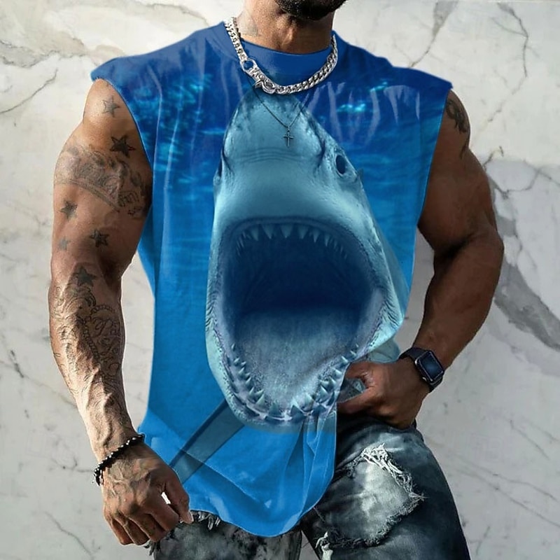 Men's Shark T Shirt Short Sleeve T shirt 3D Print Crew Neck Shirt Fashion Vacation Street Casual Blue Summer Spring Clothing Apparel S M L XL XXL XXXL