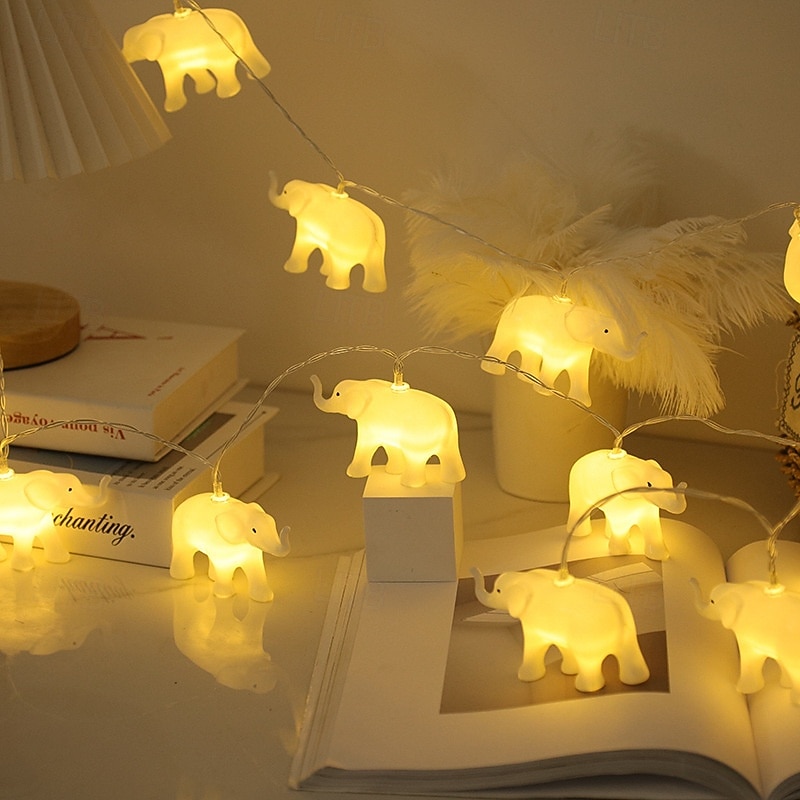 1.5m 10LEDs LED String Lights Elephant Animal Shaped Fairy String Lights Children's Room Decor Christmas Party Holiday Home Decoration Best Gift for Children