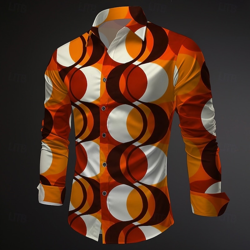 Retro Vintage 1970s Shirt Aloha Shirt Hippie Geometic Ethnic Fancy Dress Men's Masquerade Party Daily Wear Pride Parade Adults' Shirt3