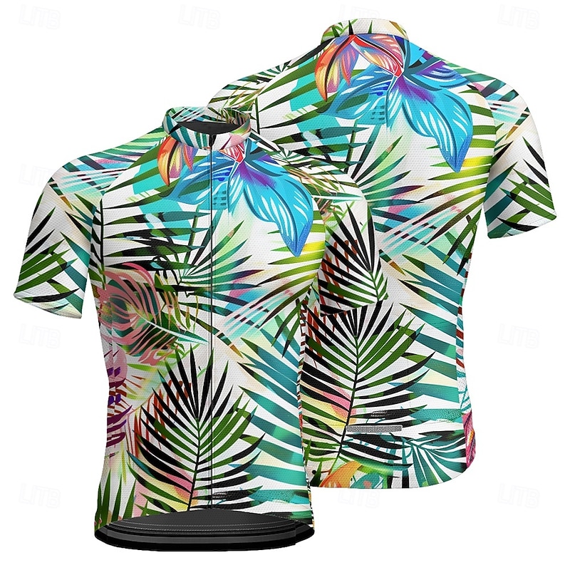 Men's Cycling Jersey Leaf Short Sleeve Bike Tee Tshirt Jersey with 3 Rear Pockets Mountain Bike MTB Quick Dry Anatomic Design Wicking Breathable Sports Forest Green Navy Blue Dark Green Clothing