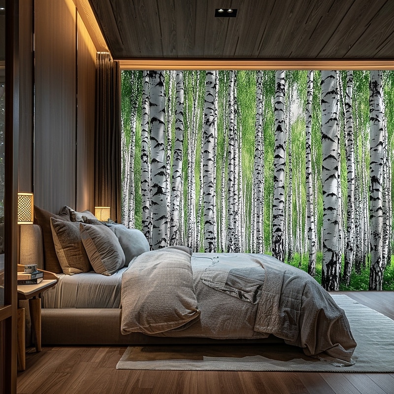 Landscape Forest Hanging Tapestry Wall Art Large Tapestry Mural Decor Photograph Backdrop Blanket Curtain Home Bedroom Living Room Decoration Birch Trees2