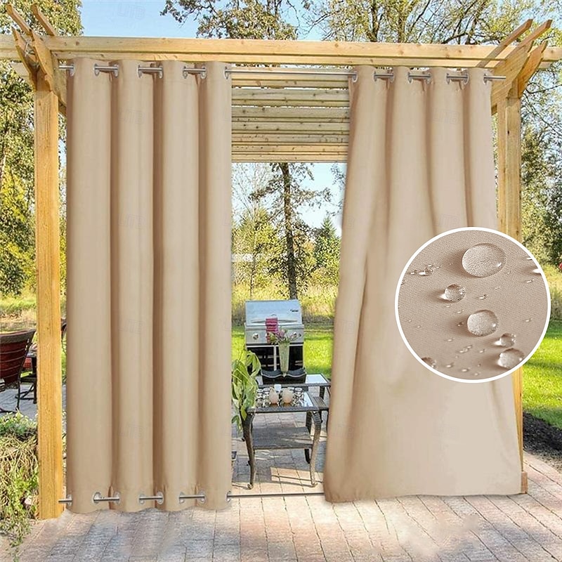 Waterproof Outdoor Curtain Privacy, Double Grommet(Top and Bottom) Sliding Patio Curtain Farmhouse Drapes, Pergola Curtains Grommet For Gazebo, Balcony, Porch, Party, Hotel, 1 Panel