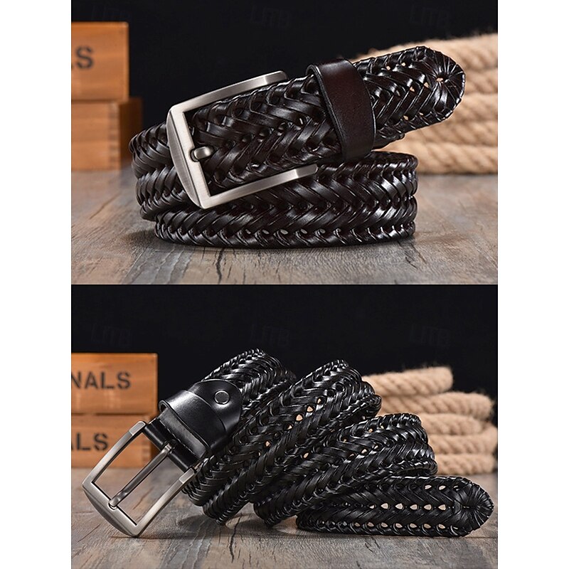 Men's Genuine Leather Braided Belt - Vintage Braided Design with Metal Buckle, Adjustable Fashion Dress Belt for Casual, Business and Formal Wear4