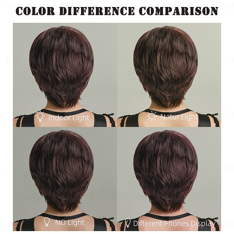 Synthetic Wig Straight Natural Straight Asymmetrical Neat Bang Machine Made Wig 10 inch A1 Synthetic Hair Women's Cool Classic Comfortable Multi-color3