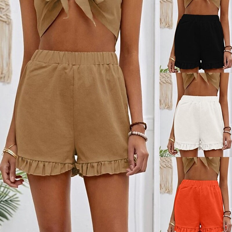 Women's Linen-Inspired Shorts Shorts Slacks Streetwear Casual Short Natural Plain Pocket Elastic Waist Comfy Outdoor Going out Weekend Dark red Wine Navy Black Summer Regular Fit