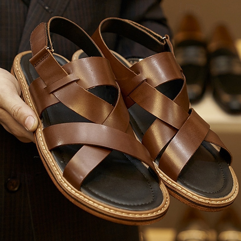 Classic Men's Cross Strap Sandals in Premium Leather, Elegant and Comfortable for Daily Wear and Casual Outings3