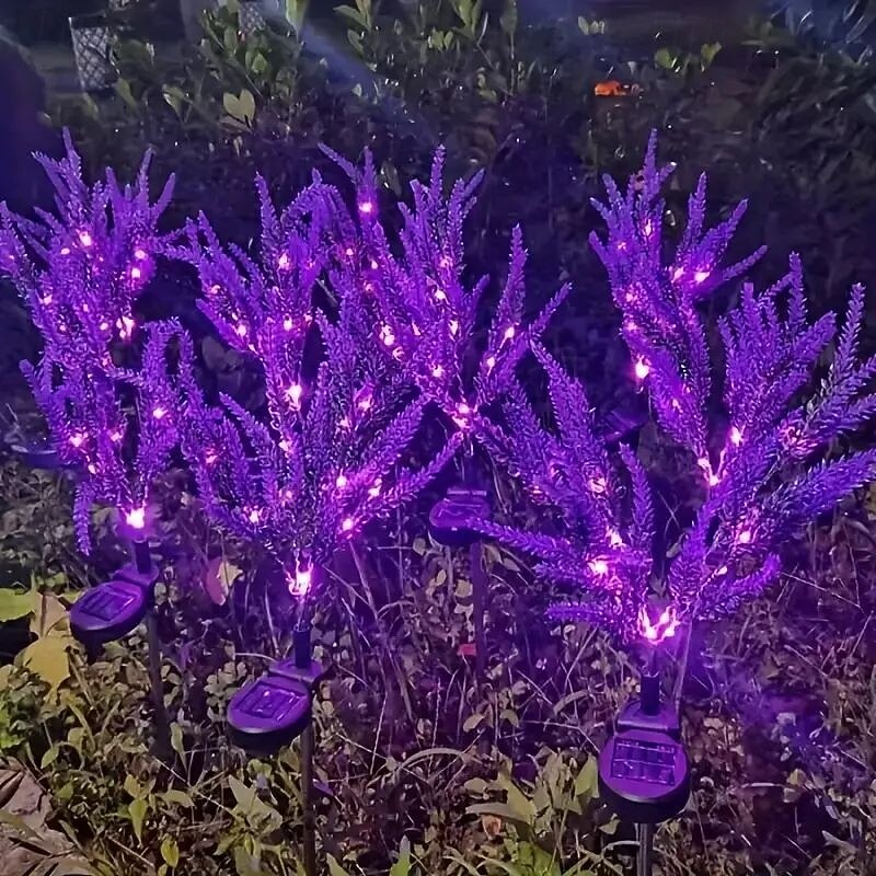 2 Pcs LED Solar Outdoor Lights Garden Light Lavender Simulation Plant Patio Lights Wedding Holiday Garden Walkway Villa Yard Landscape Atmosphere Lawn Light