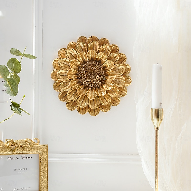 Vintage Gold and Silver 3D Floral Wall Decor, 7.7x7.7 Inch Resin Wall Hanging, Elegant Flower Ornament for Home, Hotel, Accent Wall, and Cultural Wall Decoration3