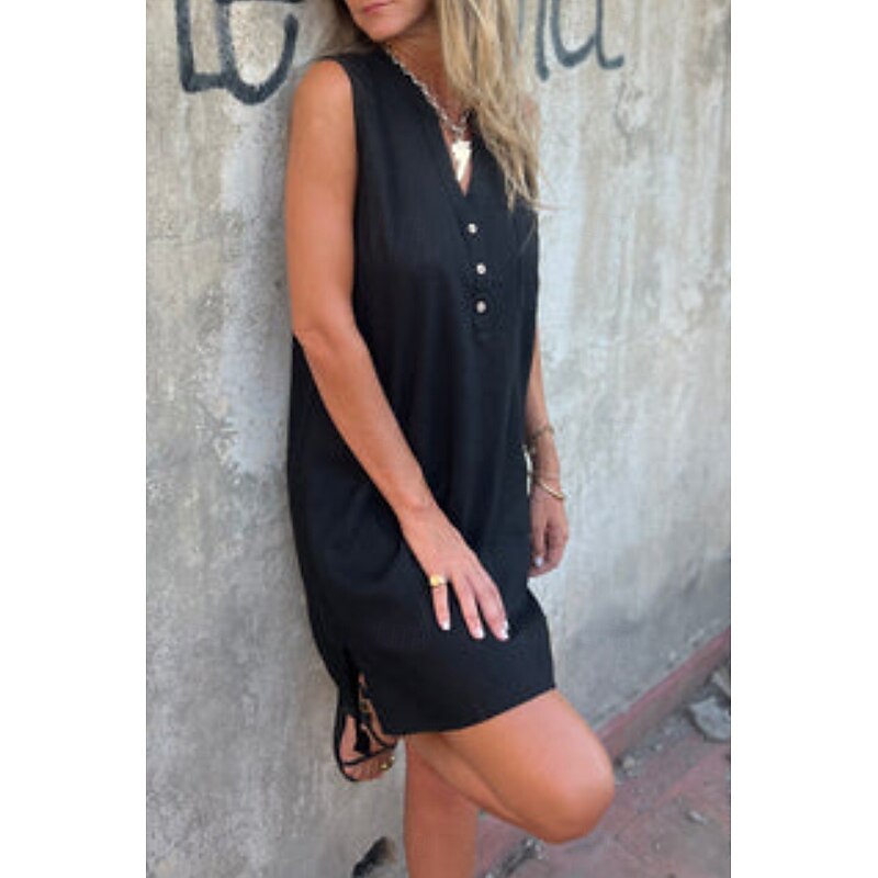 Women's Mini Dress Linen-Inspired Dresses Cotton Linen Dress Fashion Classic Modern Vacation Daily Holiday Regular Fit Plain Sleeveless V Neck Black Beige Grey Light Blue Summer2