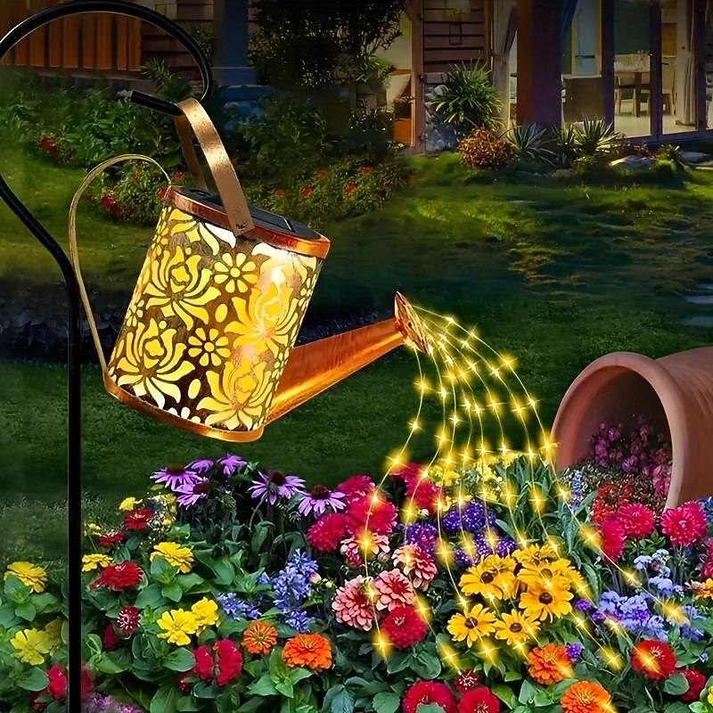 1 Pc LED Outdoor Solar Lights Metal Hollow Projection Water Bottle Flow Light Courtyard Garden Park Lawn Path Decorative Light