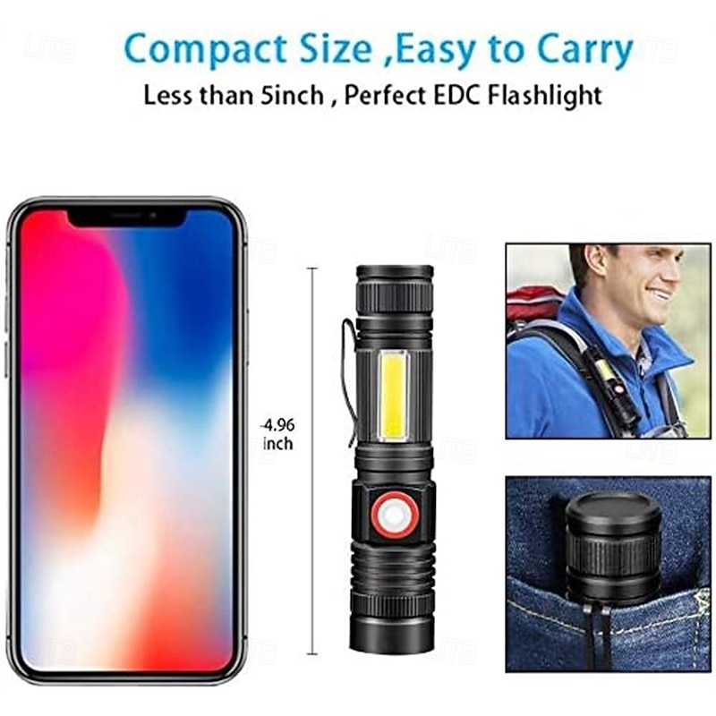 Rechargeable Flashlight Magnetic LED Flashlight with COB sidelight 1200 Lumen Super Bright LED, Waterproof Zoomable 4 Modes Best Flashlight for Camping2