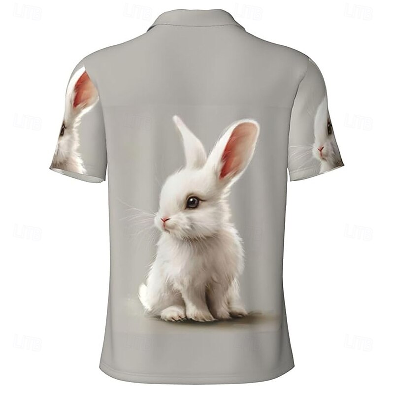 Easter Men's Rabbit Polo Short Sleeve Polo Shirts Collared Shirts Vintage Daily Wear Festival Outfit 3D Print Summer Spring Fall Gray3