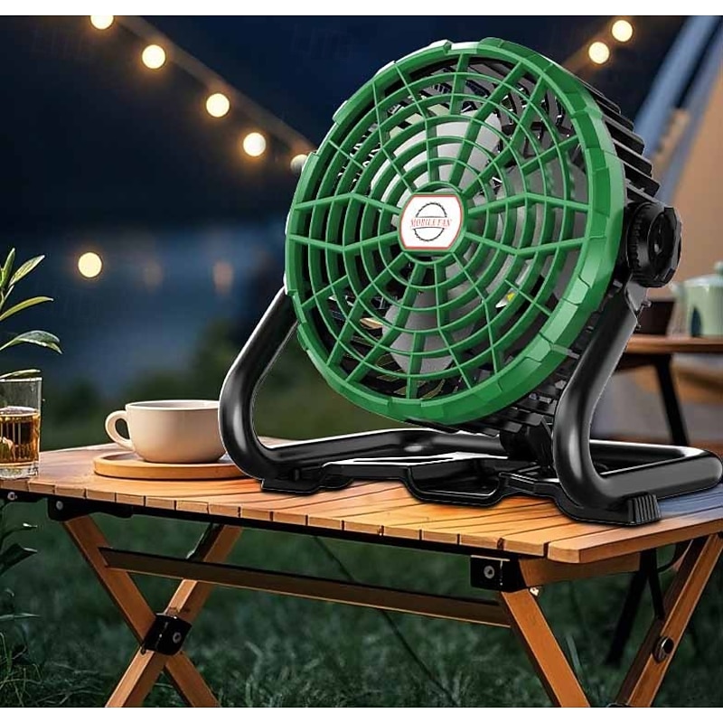 1 Pc 6 Inch Portable Home Camping Light Fan With 360 Degree Rotation, Power Display With Infinite Speed Regulation, Floodlighting That Can Be Hung Or Standing