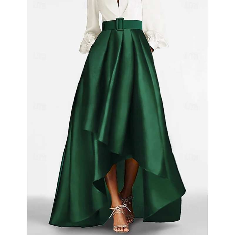 A-Line Cocktail Dresses Tuxedo Dress Elegant Dress Formal Wedding Guest Asymmetrical 3/4 Length Sleeve V Neck Satin with Ruched Dresses3