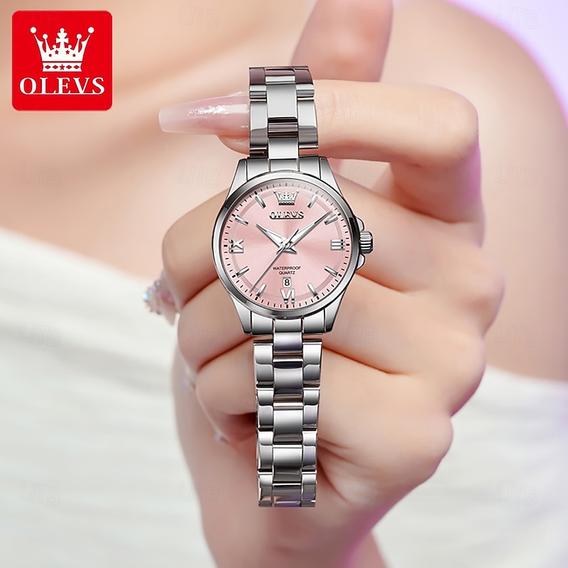 OLEVS 3668 New Women's Quartz Wristwatch Silver Solid Steel Strap Waterpoof Luminous Watch for Woman Simple Fashion Ladies Watch