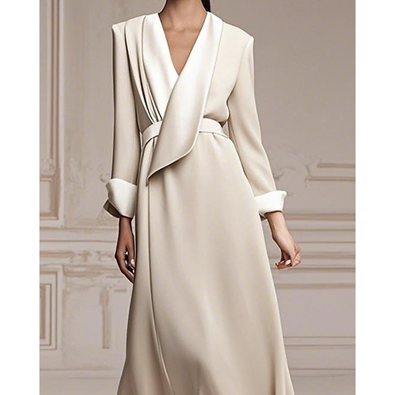 Tuxedo Dress A-Line Formal Satin Elegant Minimalist Long Sleeve Ankle Length Shawl Lapel4