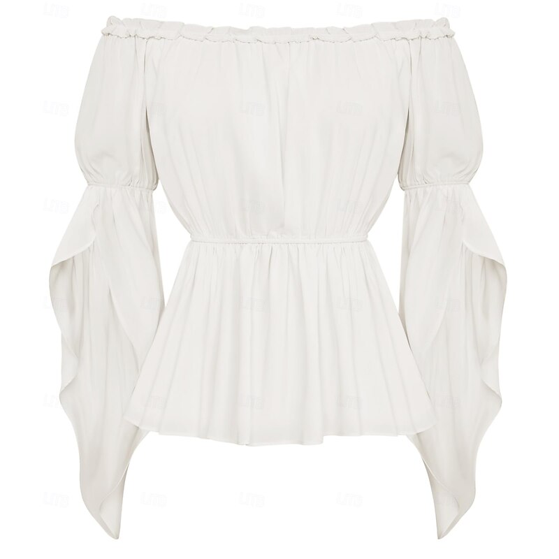 Retro Vintage Medieval Renaissance Blouse / Shirt Bell Sleeve Viking Celtic Knight Elven Solid Color Fancy Dress Women's Celtic Fantasy Masquerade Vacation Casual Daily LARP Adults' Shirt3